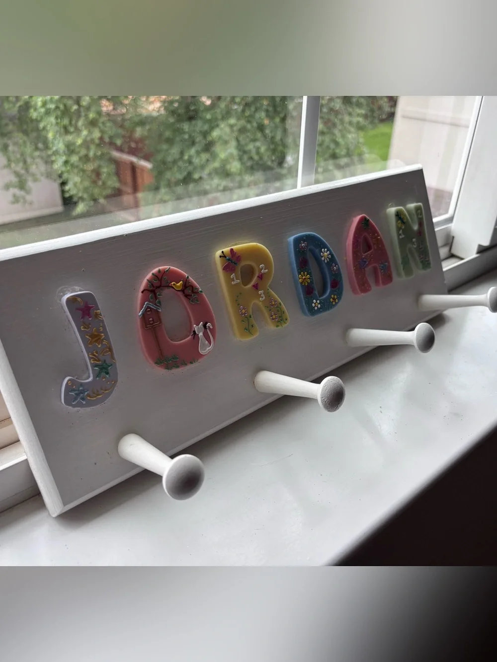 Children's Wooden Coat Rack Hook Customized With Pastel Letters “Jordan”
